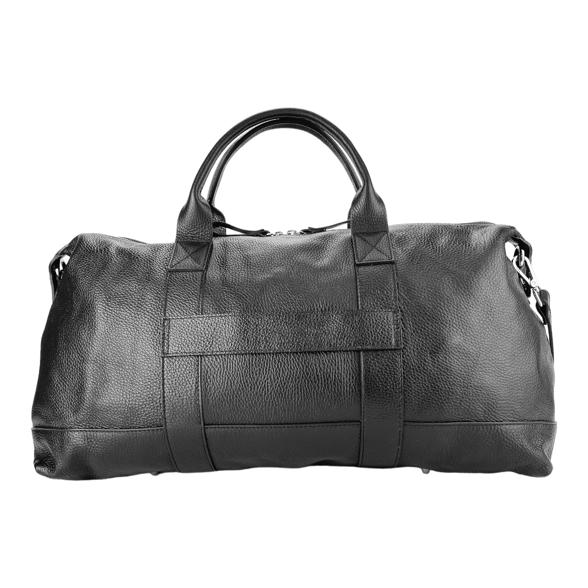 RB1029A | Genuine Leather Travel Bag Made in Italy with Adjustable and Removable Shoulder Strap. Zip Closure and Polished Nickel Metal Accessories - Black Color - Dimensions: cm 57 x 26 x 24-3