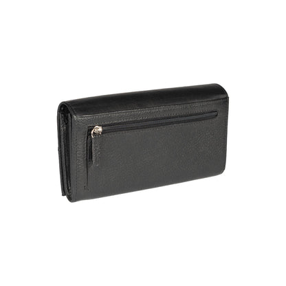 RB12129A | Women's Wallet in Genuine Full Grain Leather, Dollar Grain/Light. Black Color. RFID Protection. Closed Dimensions: 18.5 x 10 x 3 cm. Packaging: Gift box bottom/lid-3
