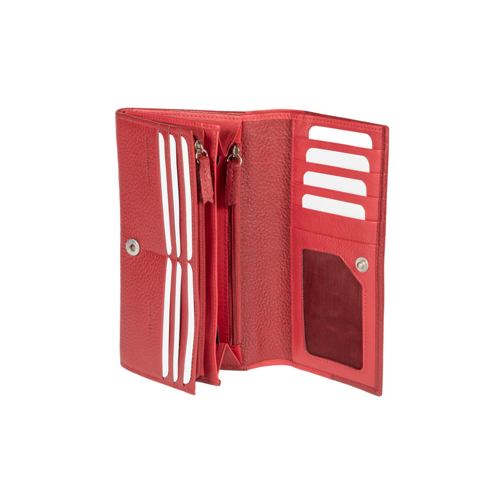 RB12129V | Women's Wallet in Genuine Full Grain Leather, Dollar Grain/Light. Red Color. RFID Protection. Closed Dimensions: 18.5 x 10 x 3 cm. Packaging: Gift box bottom/lid-1