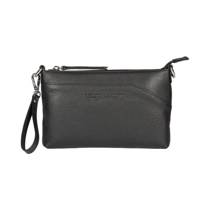 RB2003A | Shoulder/Wrist Bag in Genuine Full Grain Leather, Dollar Grain/Light. Removable Shoulder Strap and Handle. Color Black. Dimensions: 22 x 14 x 2.5 cm. Packaging: Non-Woven Fabric Bag-1