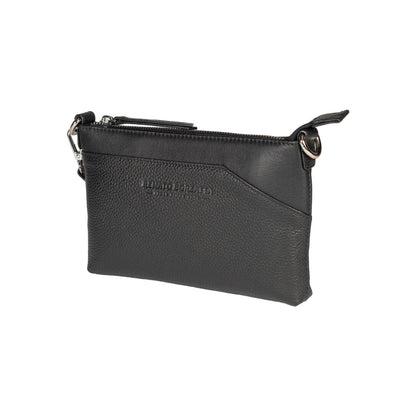 RB2003A | Shoulder/Wrist Bag in Genuine Full Grain Leather, Dollar Grain/Light. Removable Shoulder Strap and Handle. Color Black. Dimensions: 22 x 14 x 2.5 cm. Packaging: Non-Woven Fabric Bag-2