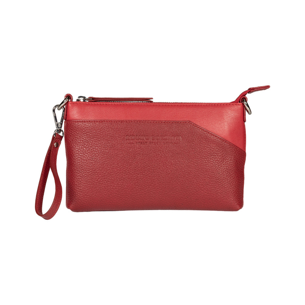 RB2003V | Shoulder/Wrist Bag in Genuine Full Grain Leather, Dollar Grain/Light. Removable Shoulder Strap and Handle. Color Red. Dimensions: 22 x 14 x 2.5 cm. Packaging: Non-Woven Fabric Bag-1
