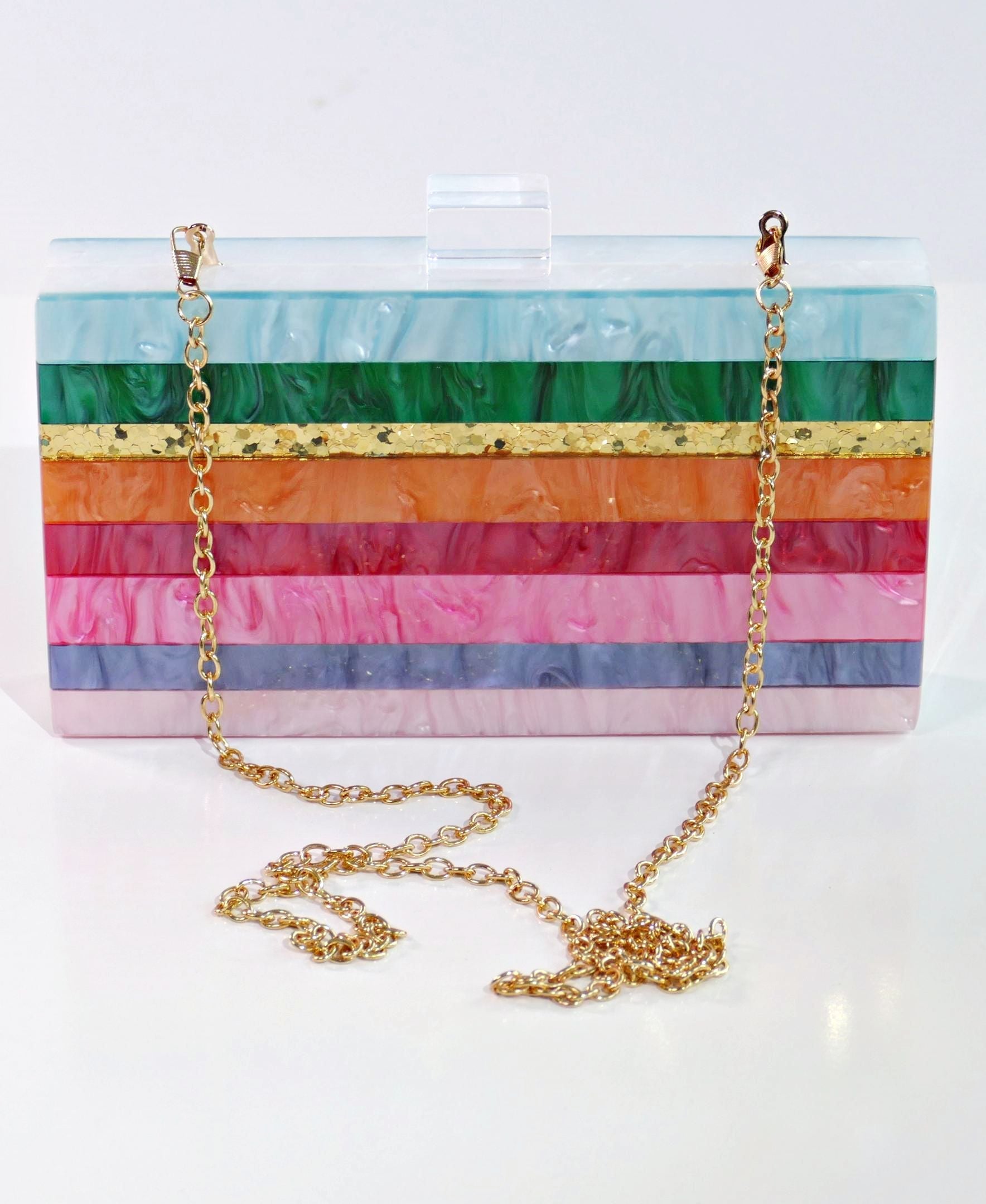 Dreaming Rainbow Stripe Women's Acrylic Box Clutch-2