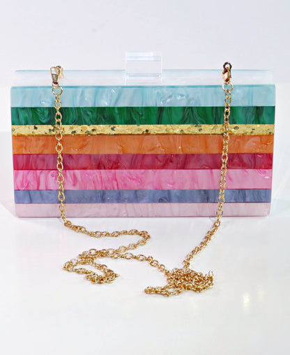 Dreaming Rainbow Stripe Women's Acrylic Box Clutch-2