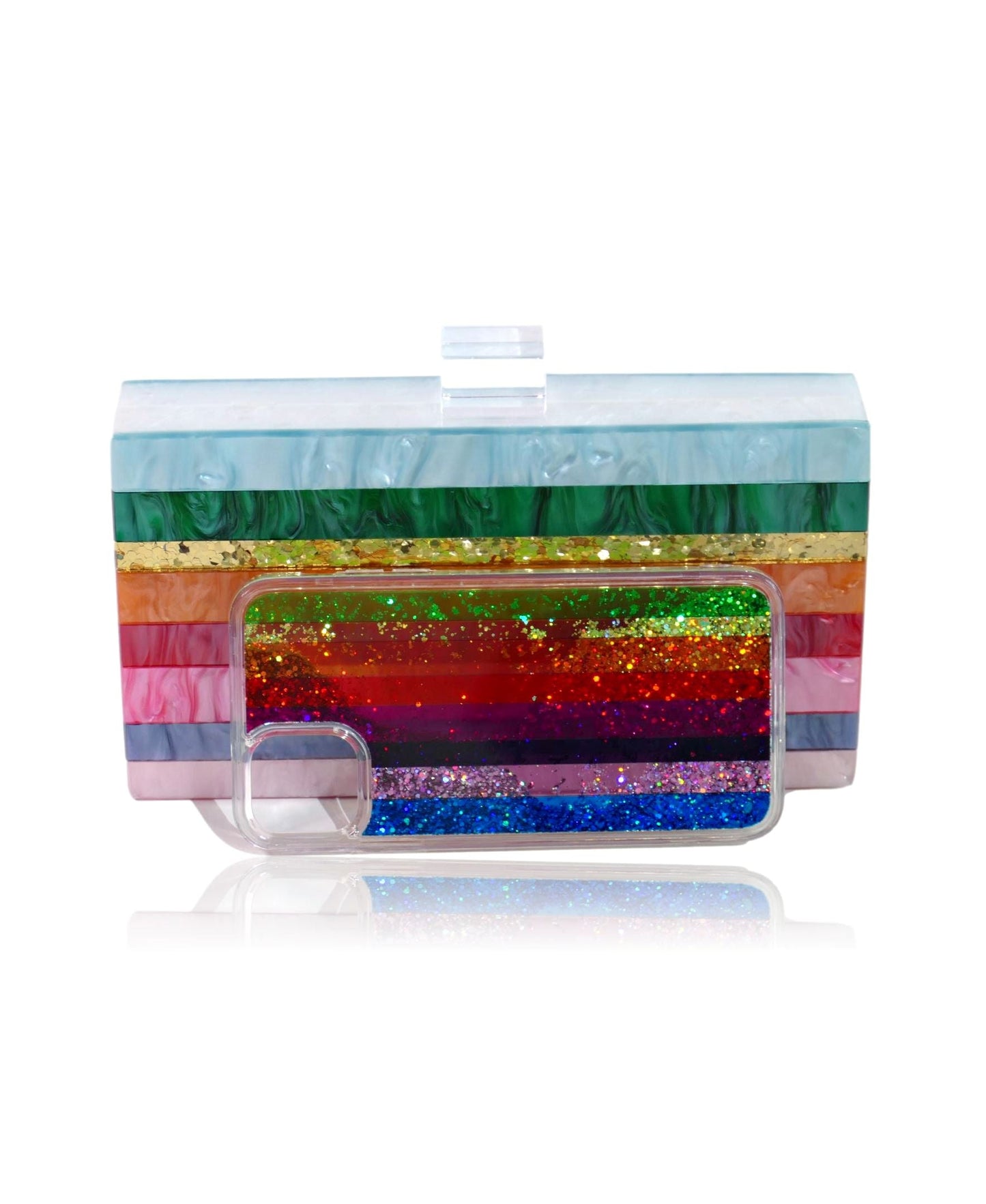 Dreaming Rainbow Stripe Women's Acrylic Box Clutch-4