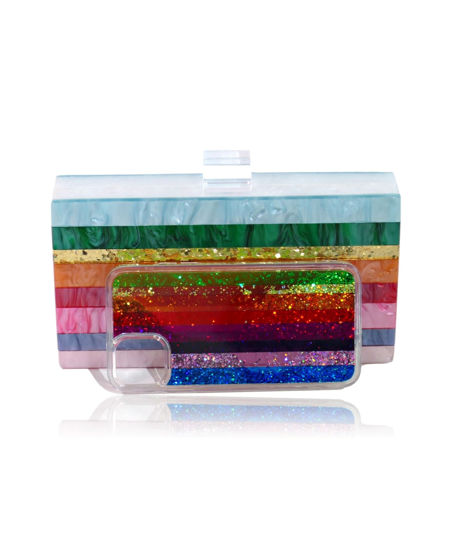 Dreaming Rainbow Stripe Women's Acrylic Box Clutch-4