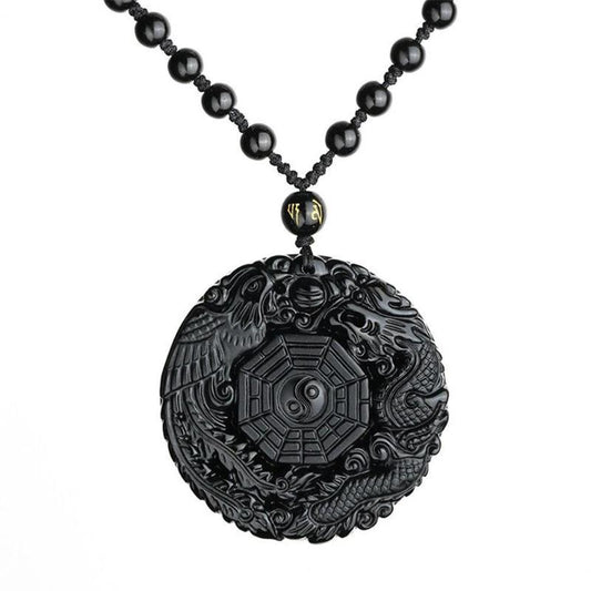 Elegante Obsidiaan Yin Yang Ronde Ketting