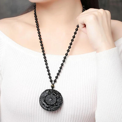 Elegante Obsidiaan Yin Yang Ronde Ketting