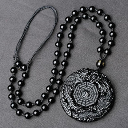 Elegante Obsidiaan Yin Yang Ronde Ketting