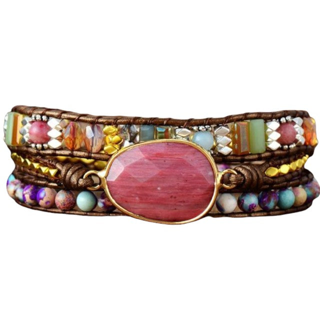 Zinnenstrelende Roze Bohemian Wikkelarmband