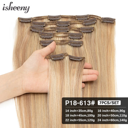 Transformeer je uitstraling met Isheeny 14"-24" Premium Braziliaanse Remy Clip-In Mensenhaar Extensions – Natuurlijke en Moeiteloze Schoonheid, Beschikbaar in 80G-140G!