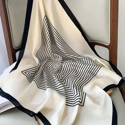 Chic 2025 Lente & Herfst Imitatie Zijde Sjaal voor Vrouwen - 70cm Gedrukt Vierkant Ontwerp, Veelzijdige Zachte Haarband & Sjaal Wikkel, Perfecte Hijab Accessoire!