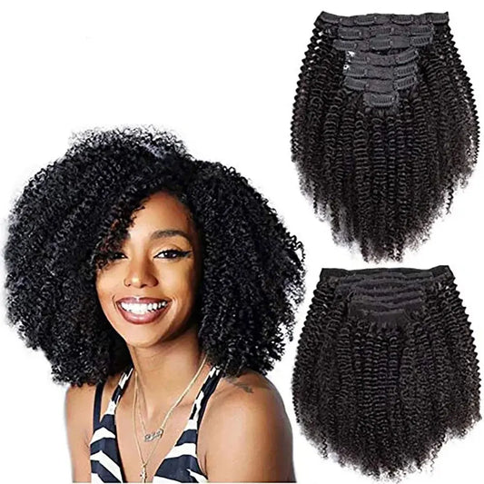 Maxine Kinky Curly Clip-In Haarextensions voor een Volle Afro Look - Premium Mensenhaar in Natuurlijk Zwart