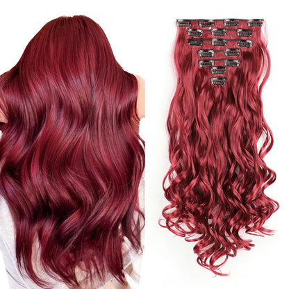 Luxe 22-Inch Krullend Golvend Clip-In Haar Extensions - 7-Delige Set voor een Volle Hoofd met Adembenemend Haar voor Vrouwen en Meisjes!