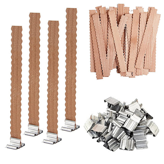 Wave Wooden Candle Wicks with Metal Clips Smokeless Eco Friendly Wood Wicks for Soy Wax DIY Candle Making