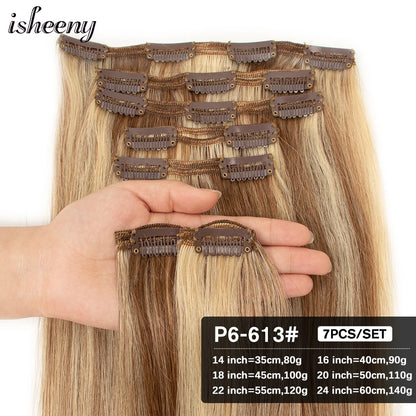 Transformeer je uitstraling met Isheeny 14"-24" Premium Braziliaanse Remy Clip-In Mensenhaar Extensions – Natuurlijke en Moeiteloze Schoonheid, Beschikbaar in 80G-140G!