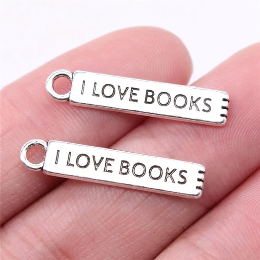 I Love Books Charm for Jewelry Making Book Lover Pendant Zinc Alloy Metal Charms for Bracelets Necklaces DIY Supplies