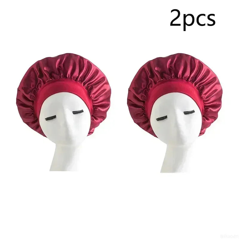 Bonnet Sleeping Cap Nightcap High Elastic Wide Brim Satin Night Hat Shower Silky Bonnet Hair Cover Wrap for Women Man Sleep Cap