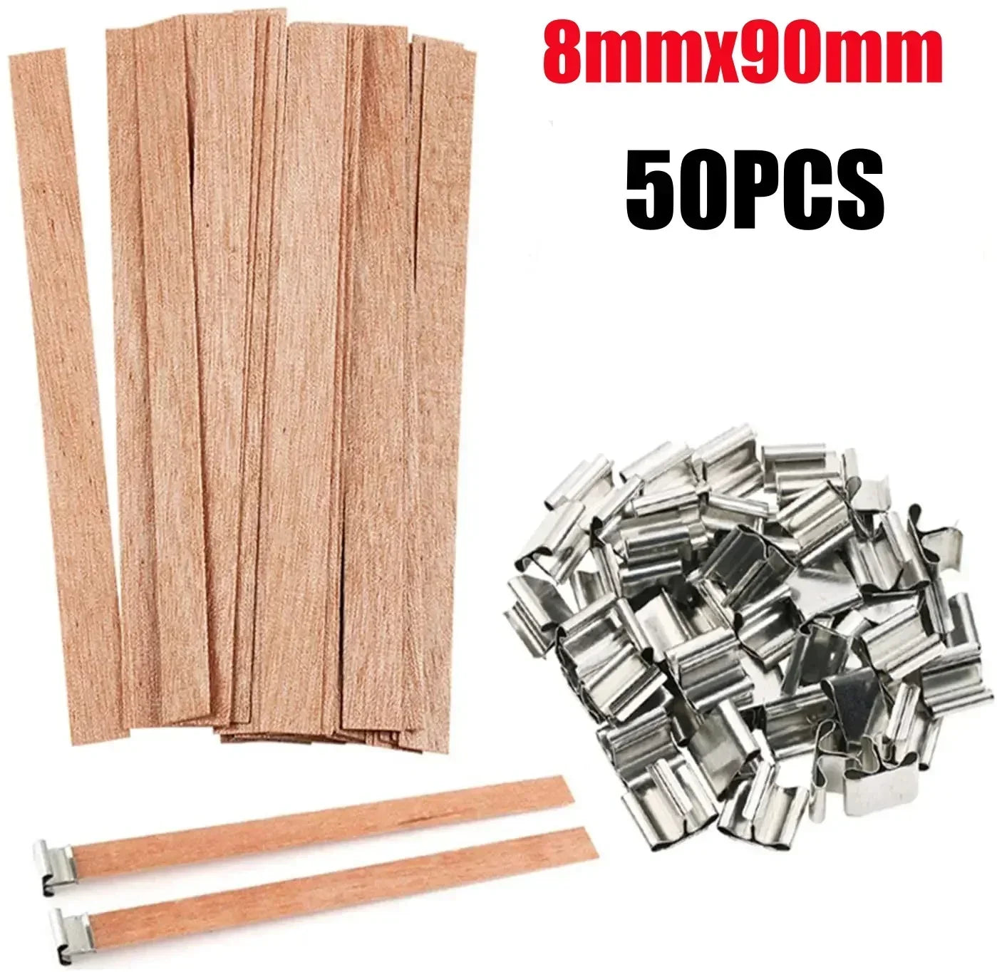 DIY Wood Wick Candle Kit with Metal Bases Smokeless Crackling Wicks for Soy Wax Scented Candle Making