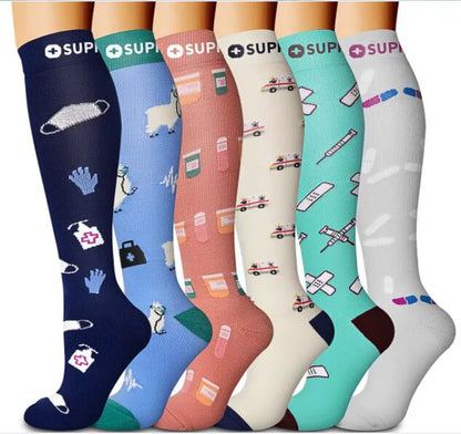 Leuke dieren thema compressiesokken voor actieve mannen en vrouwen - Perfect voor verpleegsters en hardlopers - Inclusief 6 stijlvolle paren!