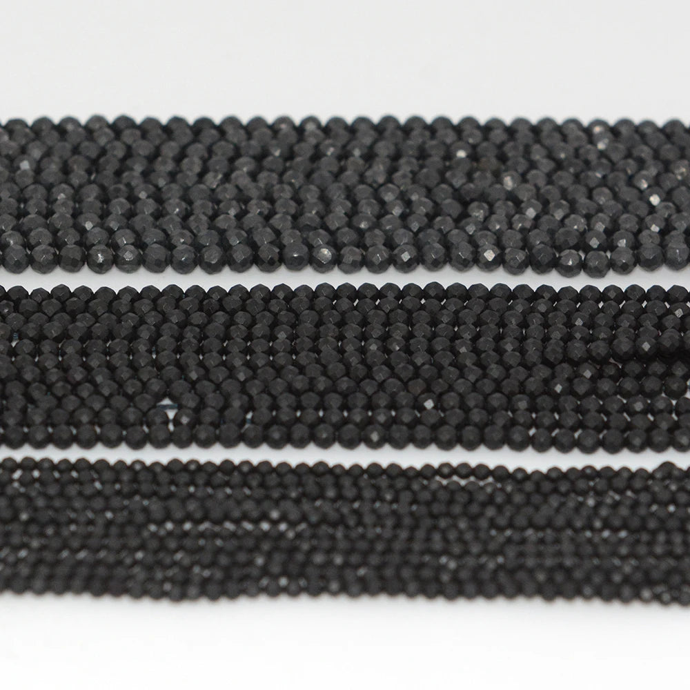 Natural Shungite Faceted Round Beads 2mm 3mm 4mm 15 Inch Strand Genuine Matte Black Gemstone for Jewelry Making