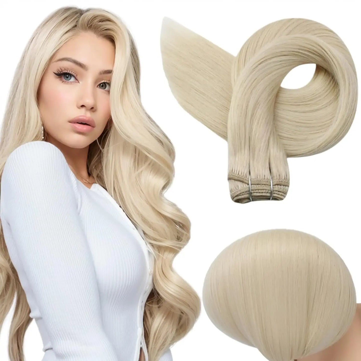 Verander Je Uiterlijk met Full Shine Ombre Blonde Menselijk Haar Weft Extensions - Zijdeachtig Steil 100g Remy Skin Dubbele Weft Bundels voor een Perfecte Salonafwerking!