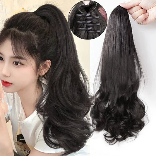 Luxueuze 50 cm rechte klauwclip-on paardenstaart haarextensions - Hittebestendig Perfect voor dagelijks gebruik en speciale gelegenheden!