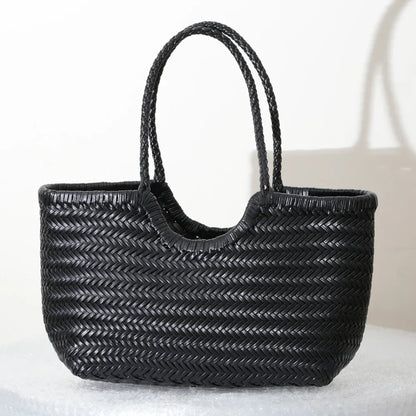 Luxe Dames Echte Lederen Gevlochten Schoudertas - Vintage Grote Handtas voor Chic Casual Winkelen en Alledaagse Stijl