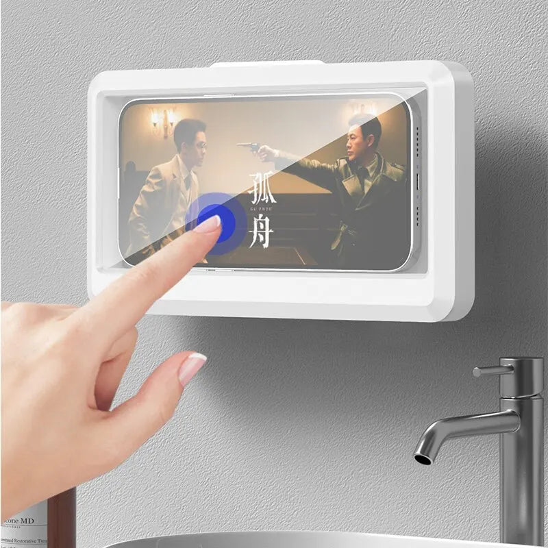 Stijlvolle Waterdichte Telefoonhouder voor de Badkamer - Zelfklevende Wandgemonteerde Touchscreen Stand met Doucheverzegeling Opslag