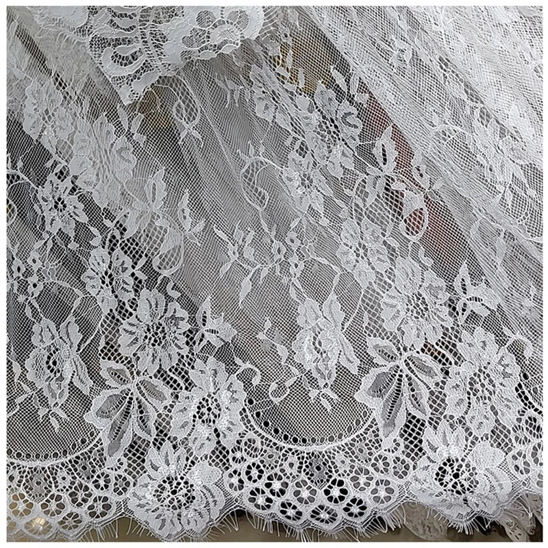White Eyelash Lace Fabric Floral Embroidered Lace for Wedding Dress Bridal Veil Sewing DIY Decor