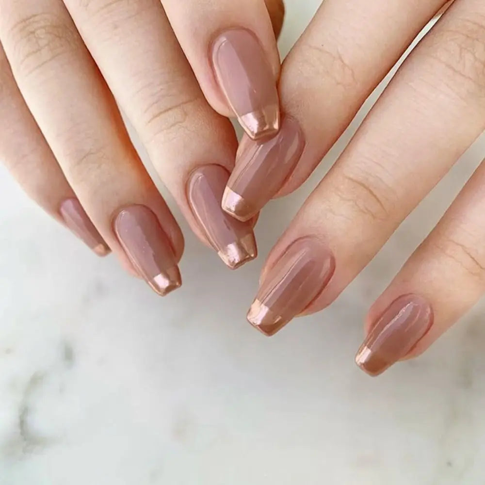 Set van 24 Eenvoudige Gradient Franse Ballerina Druknagels - Waterdichte Medium Coffin Stijl Nepnagels voor Moeiteloze Elegantie!