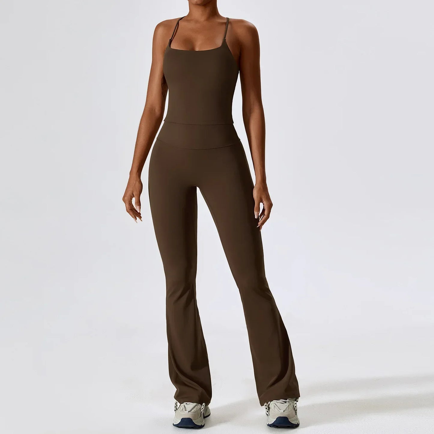 Til je training naar een hoger niveau: 2-delige dames yoga set met hoge taille flare leggings en stijlvolle mouwloze vest top voor ultiem comfort en prestaties