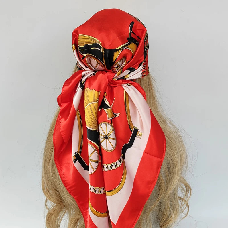 Elegante 90x90cm Bloemen Haar Sjaal voor Vrouwen - Stylish Designer Zachte Satijnen Sjaal & Halsdoek - Perfecte Vierkante Zijden Hals- & Haar Sjaal