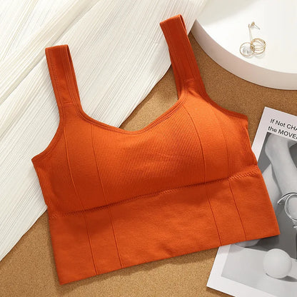 Stijlvolle Dames Naadloze Sport-BH - Ademend Fitness Crop Top met Prachtig Rugontwerp en Push-Up Steun - Slim Fit Elastische Mouwloze Tanktop