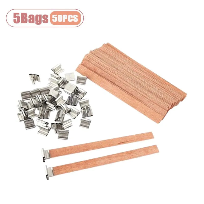Wooden Candle Wicks with Metal Clips Natural Wood Wick Cores for DIY Soy Wax Candle Making