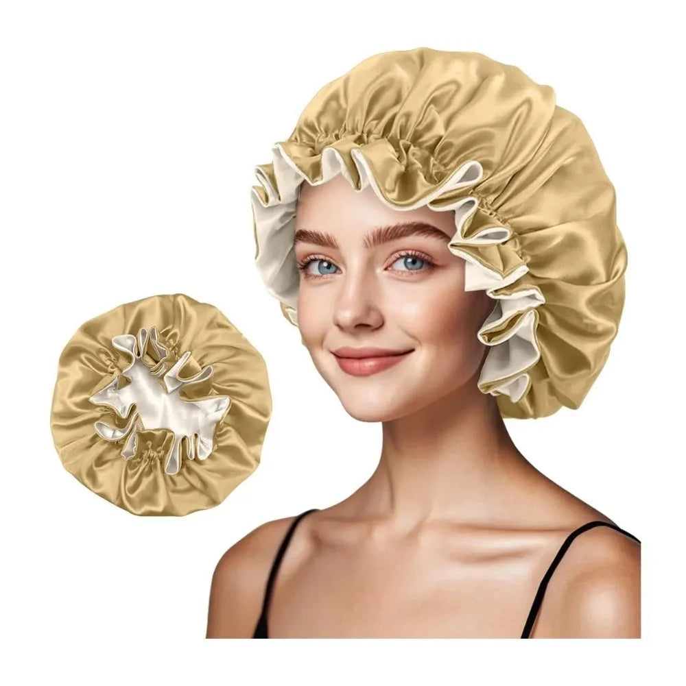 Double Layer Silk Satin Bonnet Lady Night Sleep Hats Fashion Shower Cap Head Cover for Women