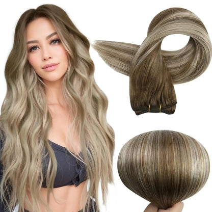 Verander Je Uiterlijk met Full Shine Ombre Blonde Menselijk Haar Weft Extensions - Zijdeachtig Steil 100g Remy Skin Dubbele Weft Bundels voor een Perfecte Salonafwerking!