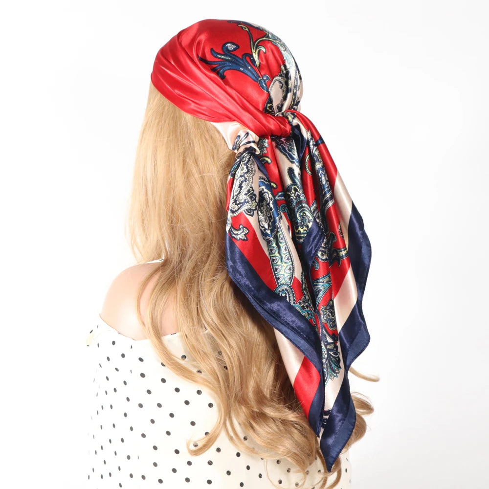 Elegante Zijden Headscarf voor Vrouwen - Luxe Satijnen Zomer Foulard & Stijlvolle 90cm Vierkante Haardoek Bandana