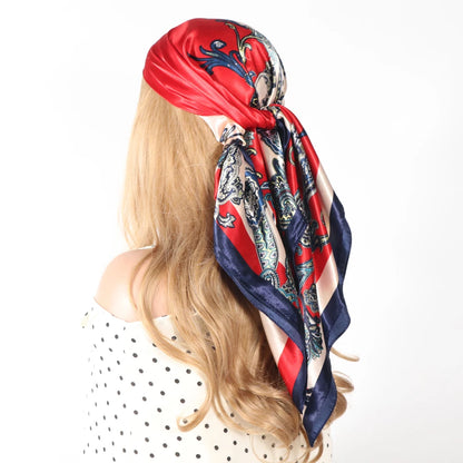 Elegante Zijden Headscarf voor Vrouwen - Luxe Satijnen Zomer Foulard & Stijlvolle 90cm Vierkante Haardoek Bandana