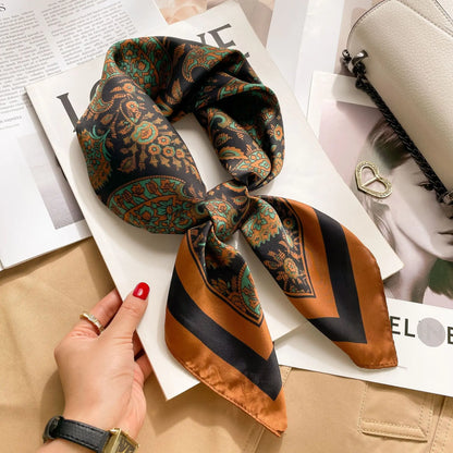 Verhoog je stijl met de 2024 mode 70x70 cm bedrukte zijden pashmina sjaal voor vrouwen - veelzijdige vierkante omslagdoek en stijlvolle haarband!