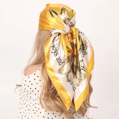 Elegante Zijden Headscarf voor Vrouwen - Luxe Satijnen Zomer Foulard & Stijlvolle 90cm Vierkante Haardoek Bandana