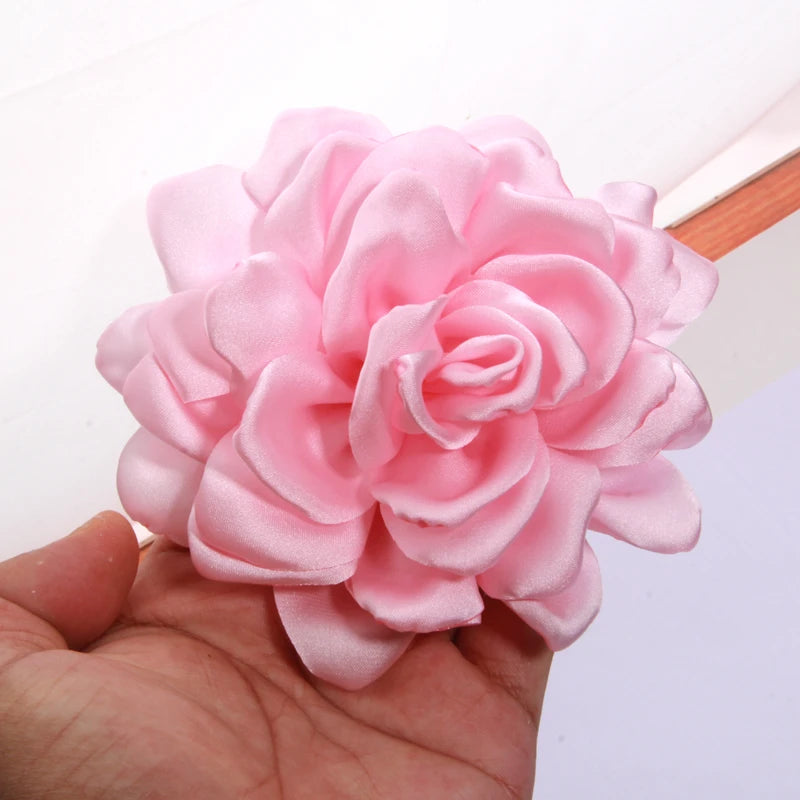 5pcs Satin Fabric Flowers 12cm Burned Edge Artificial Flowers for Sewing Wedding Dress DIY Crafts