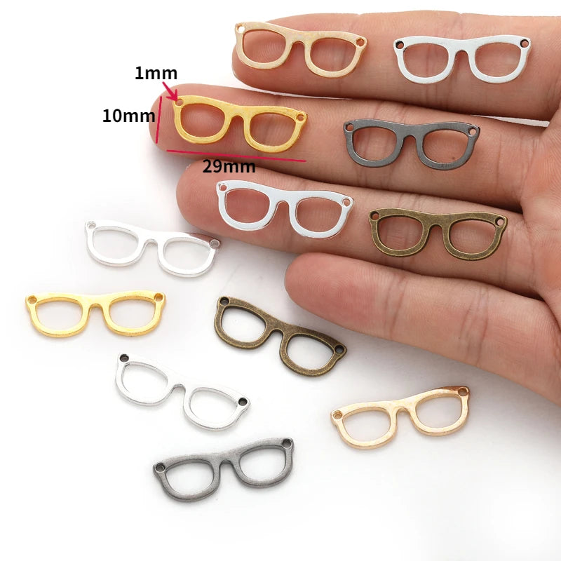 20pcs 6 Color glasses Charms For Bracelets Necklace Keychain Pendant DIY Handmade Jewelry Making accessories 10*29mm J494