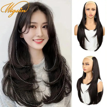 WIGSIN 22-Inch Luxueuze V-Vormige Gelaagde Synthetische Haarverlengingen – 4 Clips Lange Rechte Haarstuk voor Moeiteloze Elegant!