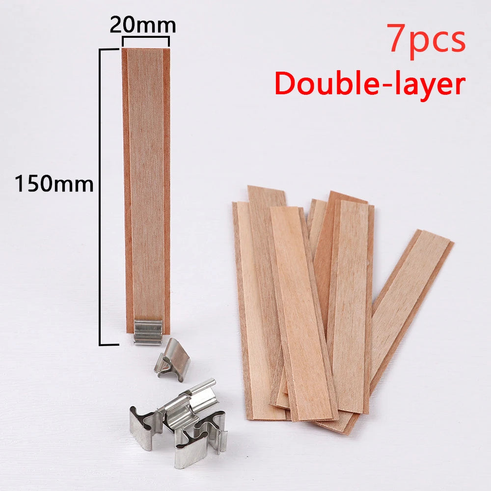 Double Layer Wooden Candle Wicks with Base for Soy Wax DIY Candle Making Supplies