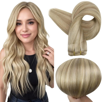 Verander Je Uiterlijk met Full Shine Ombre Blonde Menselijk Haar Weft Extensions - Zijdeachtig Steil 100g Remy Skin Dubbele Weft Bundels voor een Perfecte Salonafwerking!