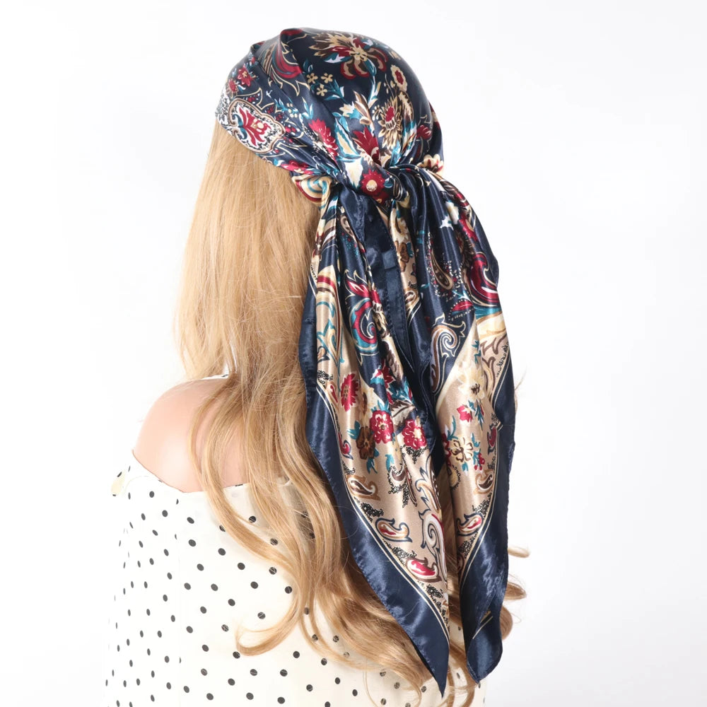 Elegante Zijden Headscarf voor Vrouwen - Luxe Satijnen Zomer Foulard & Stijlvolle 90cm Vierkante Haardoek Bandana