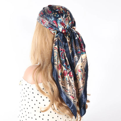 Elegante Zijden Headscarf voor Vrouwen - Luxe Satijnen Zomer Foulard & Stijlvolle 90cm Vierkante Haardoek Bandana