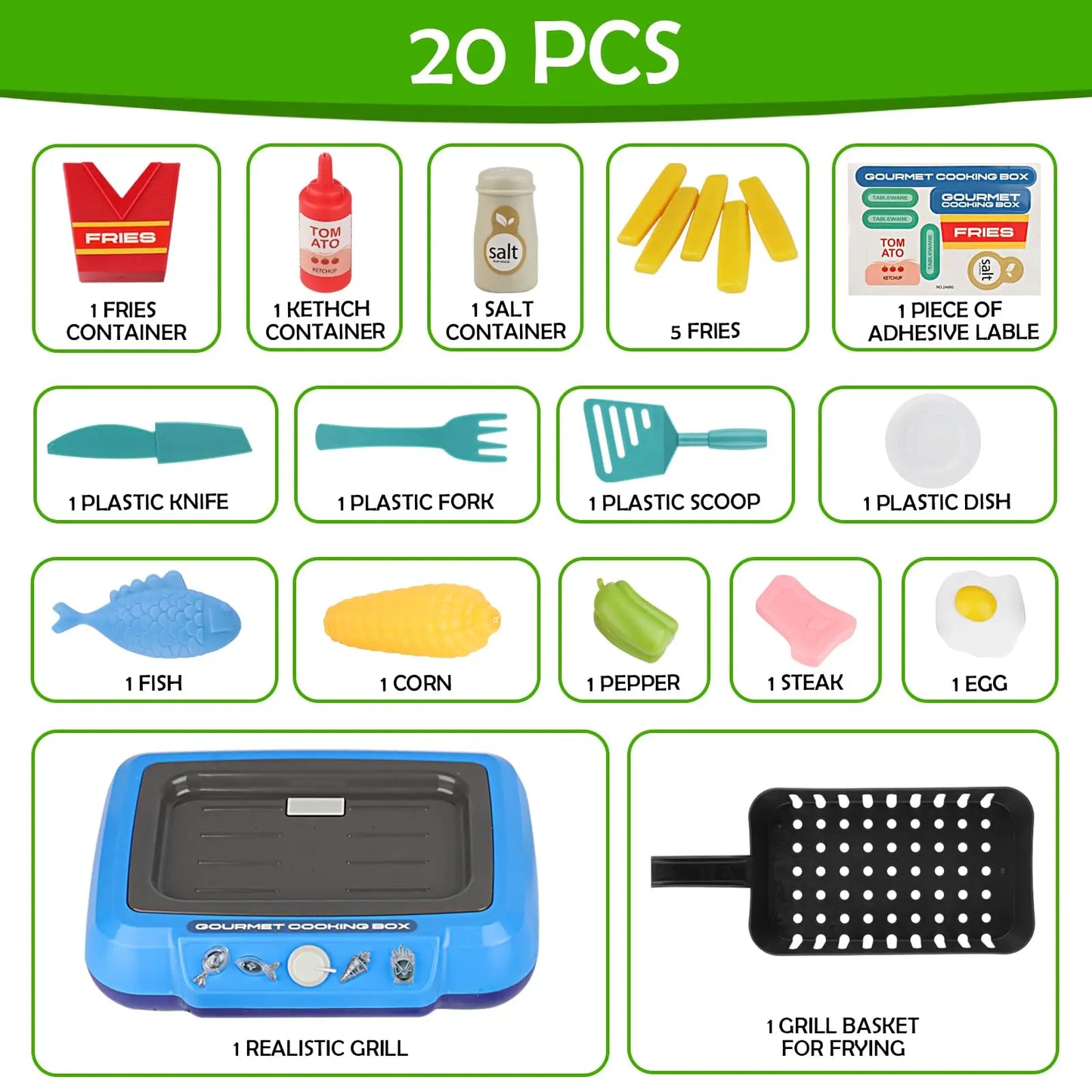 Spannende Kleurveranderende Gourmet Kookset - 20PCS Keukenaccessoires met Lichten voor Leuk Doe- alsof Spel, Perfect Cadeau voor Kinderen!