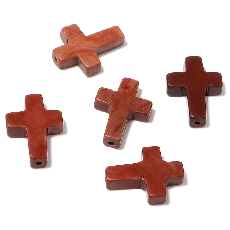 Stone Cross Beads 5pcs Natural Agate Turquoise Quartz Cross Shape Gemstone for DIY Bracelet Necklace Jewelry Making